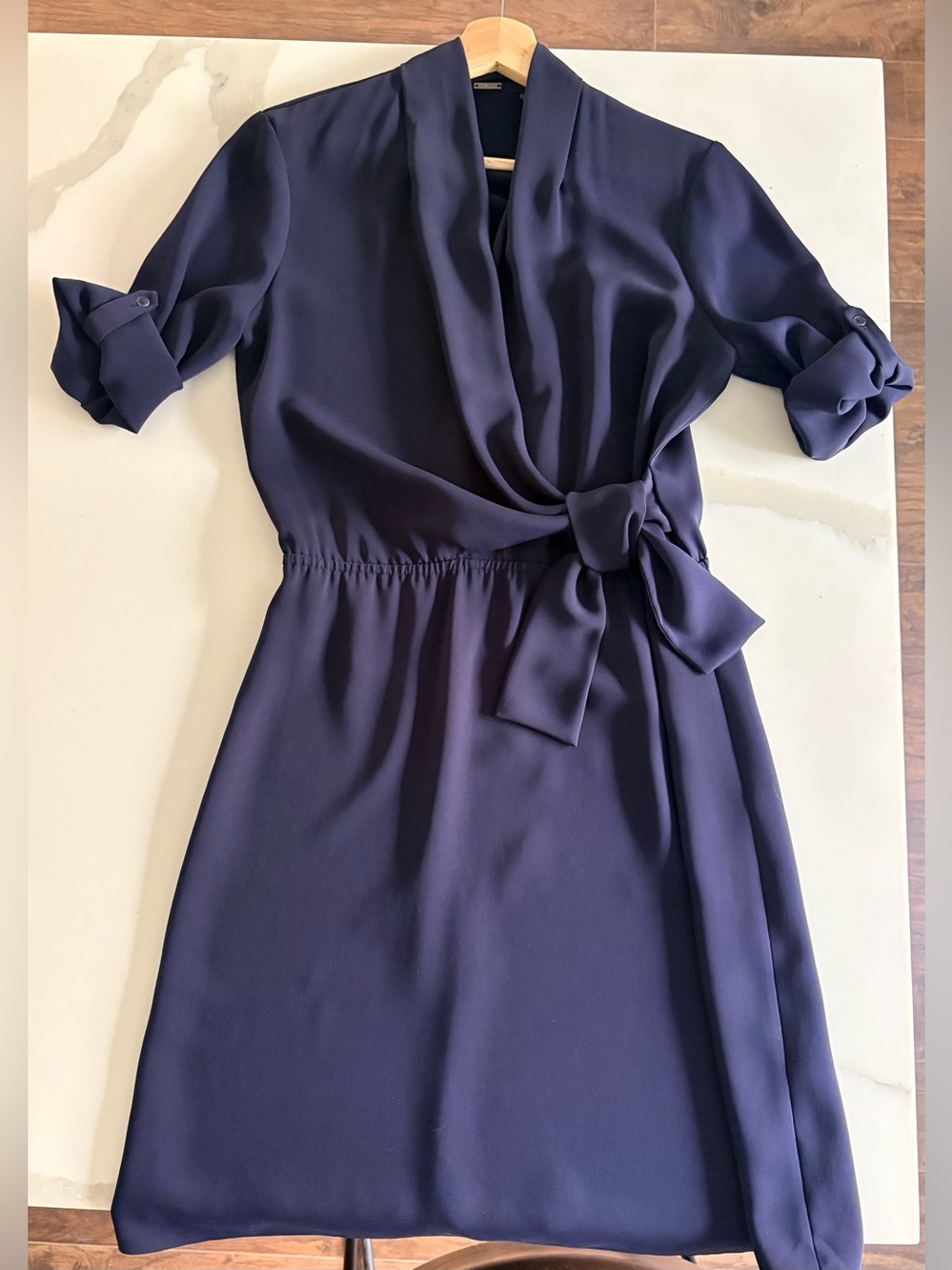 Stunning Elie Tahari Navy Faux Wrap-Style Midi Dress, Sz 8